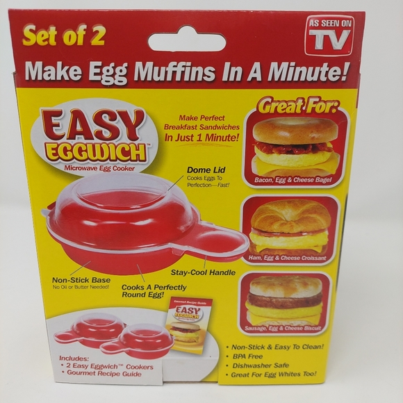 Easy Eggwich Microwave Egg Cooker Breakfast Sandwich Muffin Set Of 2 Non Stick - Picture 6 of 11